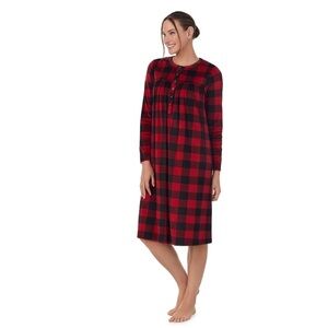 Aria Women M Red Buffalo Check Ballet Gown Silky Stretch Soft Velour Nightgown